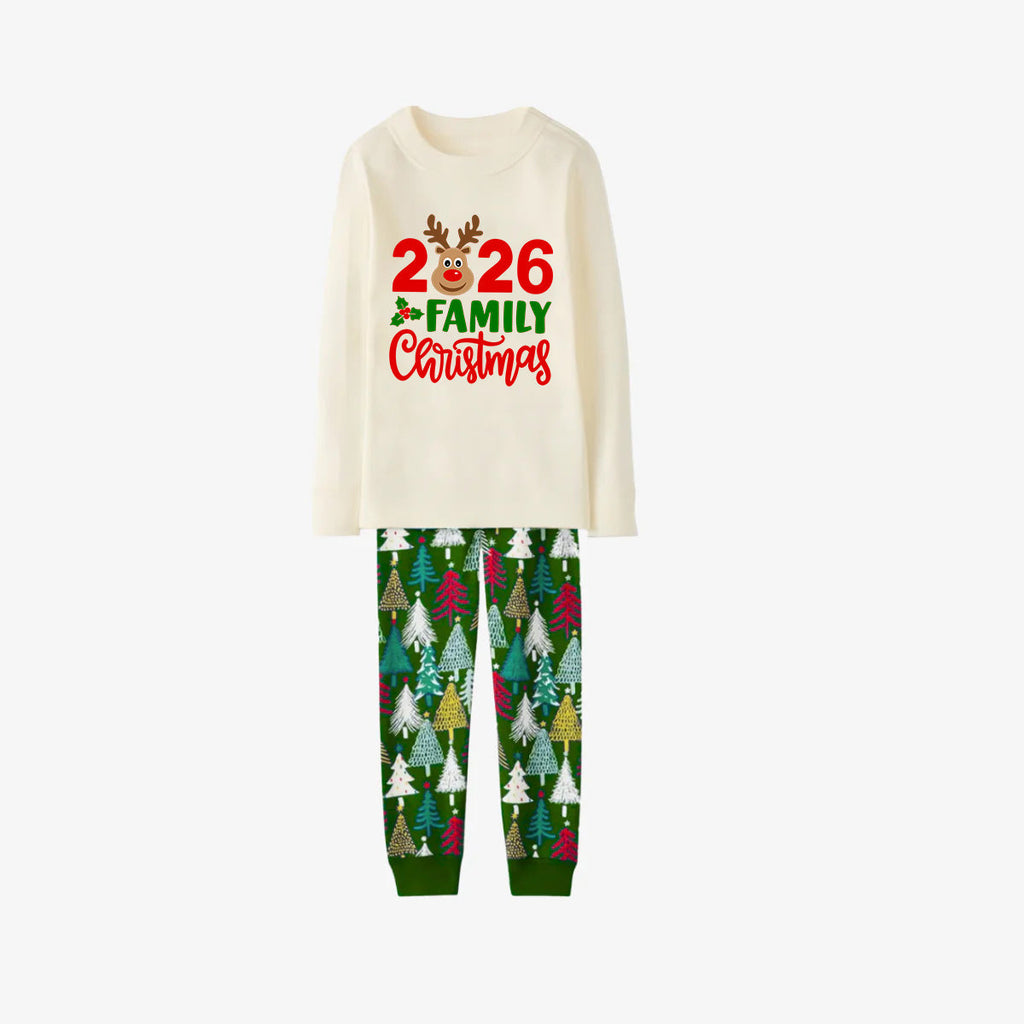 2026 Family Matching Christmas Pajamas-Cream Tops & Christmas Tree Pants