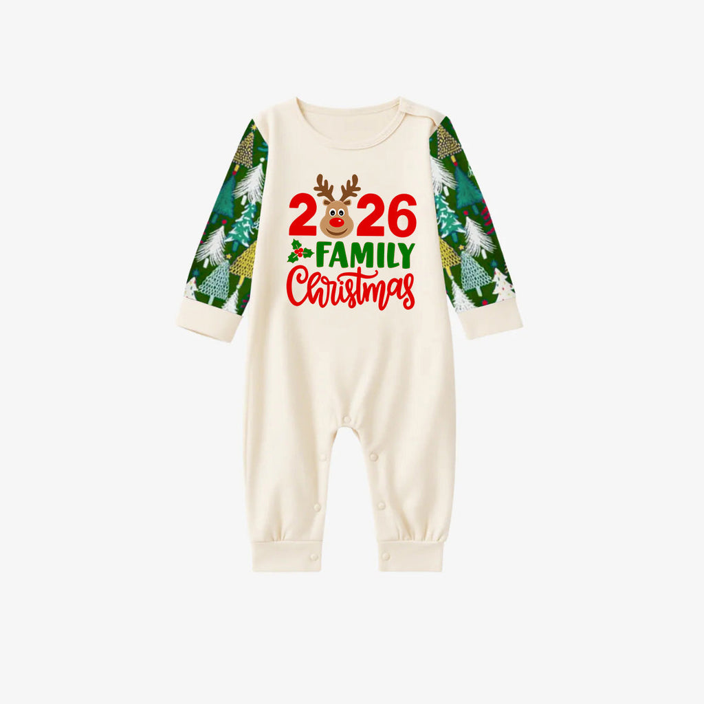 2026 Family Matching Christmas Pajamas-Cream Tops & Christmas Tree Pants