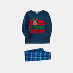 "2026 Family Christmas" Moose Letter Print Blue Plaid Christmas Matching Pajamas