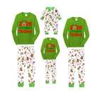 2026 Reindeer Family Christmas Family Pajamas Set - Green Top / White Cartoon Animal Print Pants / White Cartoon Animal Print