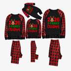 "2026 Family Christmas" Moose Letter Prints Black & Red Plaid Family Matching Black Pajamas