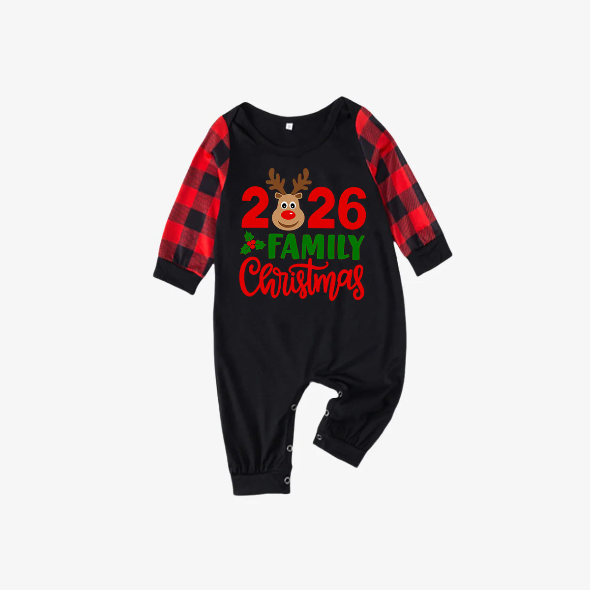 "2026 Family Christmas" Moose Letter Prints Black & Red Plaid Family Matching Black Pajamas