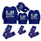 2026 Making Memories Family Christmas Family Pajamas Set - Blue Top / Santa Reindeer Print Pants / Santa Reindeer Print Sleeves