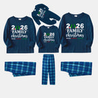 "2026 Family Christmas" Quirky Heart Letter Print Blue Long Sleeve Top With Blue Plaid Family Matching Pajamas