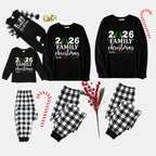 "2026 Family Christmas" Quirky Heart Letter Print Black Long Sleeve Top with Black And White Plaid Pants Family Matching Pajamas