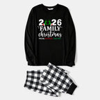 "2026 Family Christmas" Quirky Heart Letter Print Black Long Sleeve Top with Black And White Plaid Pants Family Matching Pajamas