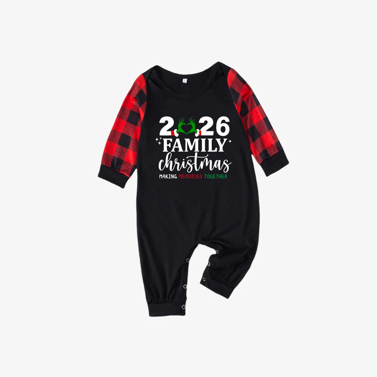 "2026 Family Christmas" Quirky Heart Letter Print Black & Red Plaid Family Matching Black Pajamas