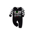 Family Christmas 2026 Pajamas Set - Black Top Black and White Plaid Pants Santa Hat and Ornaments Graphic