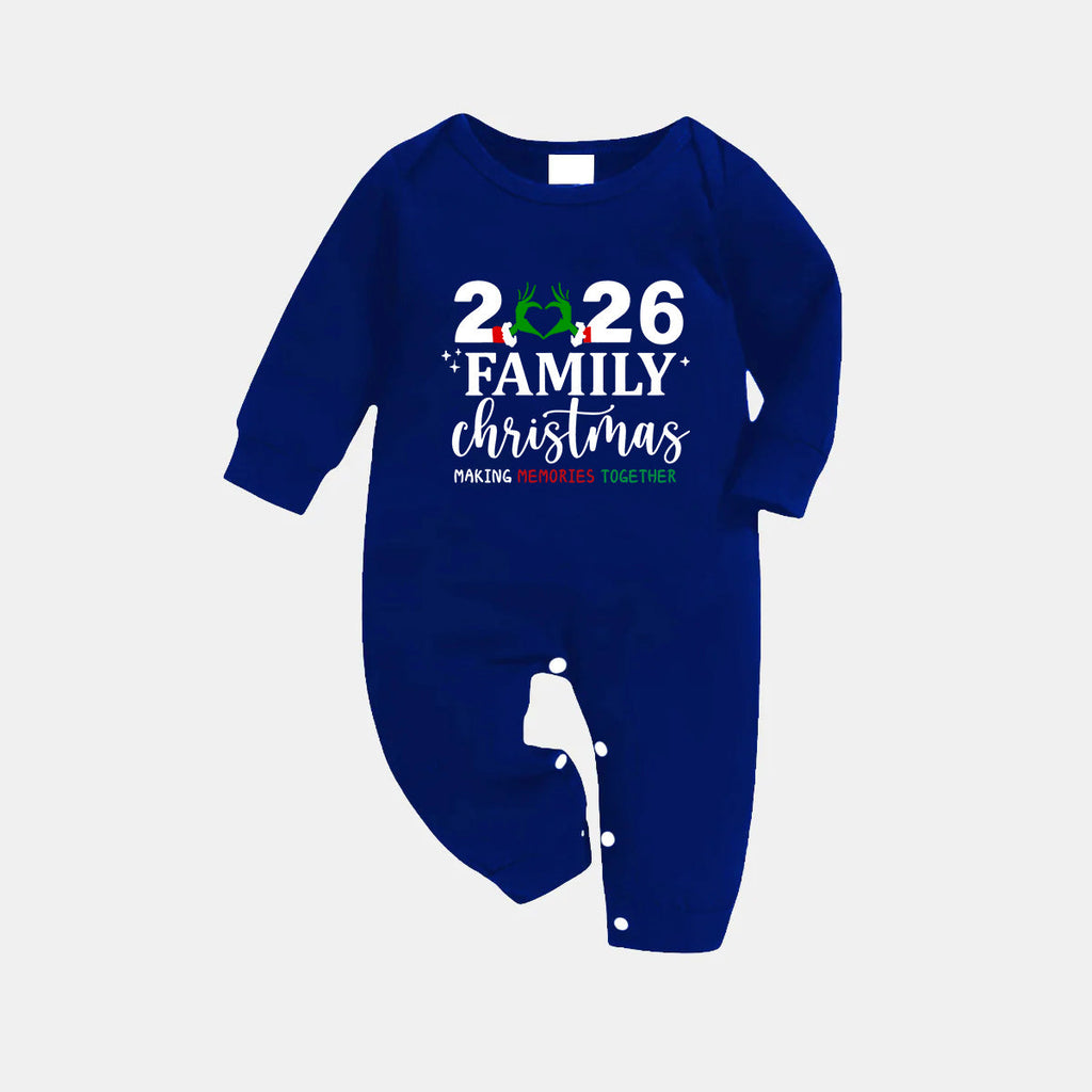 "2026 Family Christmas" Text Printed Blue and White Plaid Family Matching Pajamas