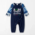 "2026 Family Christmas" Quirky Heart Letter Print Blue Long Sleeve Family Matching Pajamas With Dog bandana