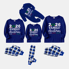 "2026 Family Christmas" Text Printed Blue and White Plaid Family Matching Pajamas