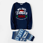 "We are Family2026" Santa Hat Monogram Print Letter Blue Long Sleeve Family Matching Pajamas With Dog bandana