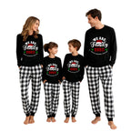 "We are Family2026" Santa Hat Monogram Print Black Long Sleeve Top with Black And White Plaid Pants Family Matching Pajamas