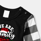 "We are Family2026" Santa Hat Monogram Print Black Long Sleeve Top with Black And White Plaid Pants Family Matching Pajamas