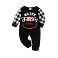 "We are Family2026" Santa Hat Monogram Print Black Long Sleeve Top with Black And White Plaid Pants Family Matching Pajamas