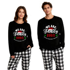 "We are Family2026" Santa Hat Monogram Print Black Long Sleeve Top with Black And White Plaid Pants Family Matching Pajamas