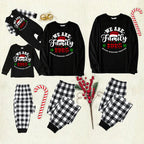 "We are Family2026" Santa Hat Monogram Print Black Long Sleeve Top with Black And White Plaid Pants Family Matching Pajamas