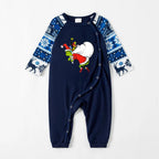 Joyful Blue Christmas Pajamas Set with Funny Grinch Designs