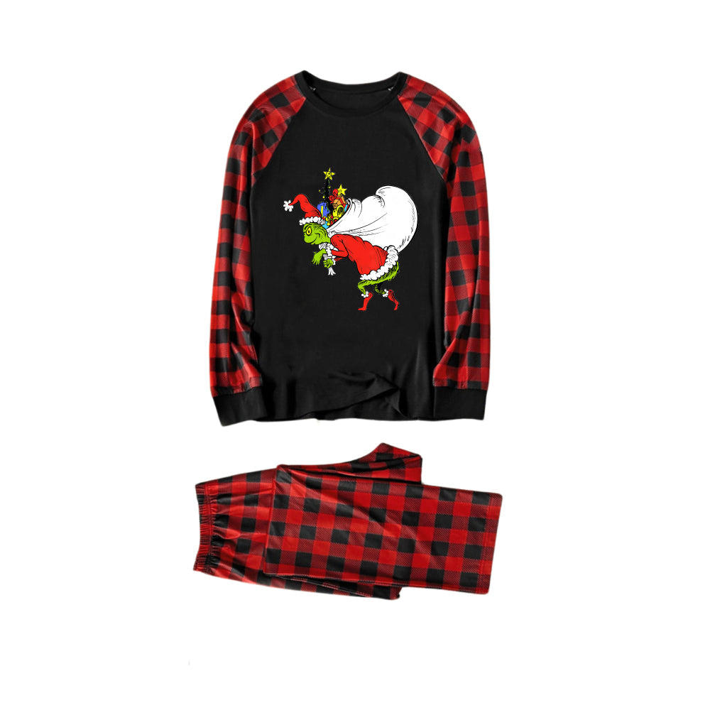 Red and Black Plaid Christmas Pajamas Set With Funny Grinch Designs