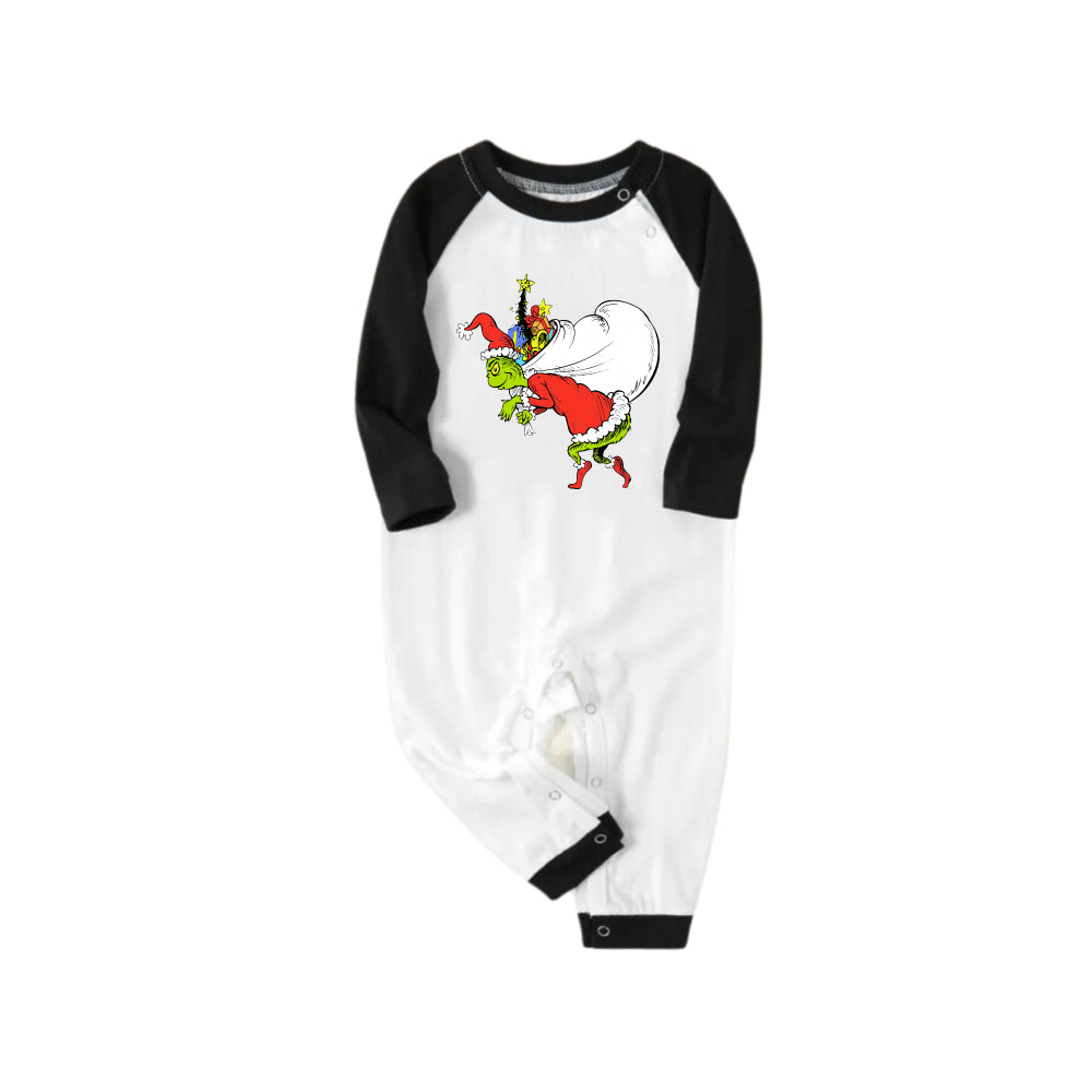 Black Raglan Top Green Plaid Christmas Pajamas Set With Funny Grinch Print