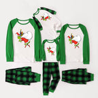 Green Raglan Top Green Plaid Christmas Pajamas Set With Funny Grinch Print