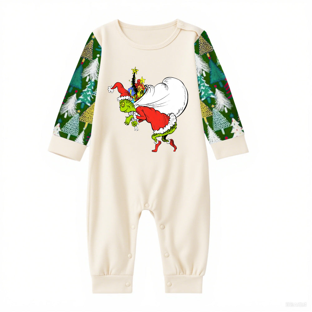 Family Christmas Pajamas Set With Funny Grinch Print