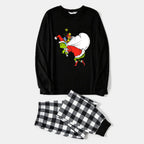 Black and White Plaid Christmas Pajamas Set With Funny Grinch Print