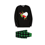 Christmas Family Matching Pajamas-Black Top and Green Plaid Pants Pjs Set with Funny Grinch Print