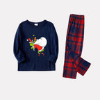Christmas Family Matching Pajamas-Navy & Red Plaid Pjs Set with Funny Grinch Print