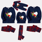 Christmas Family Matching Pajamas-Navy & Red Plaid Pjs Set with Funny Grinch Print