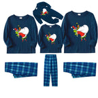 Christmas Family Matching Pajamas-Navy & Sky Blue Plaid Pjs Set with Funny Grinch Print