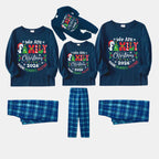 "We are Family" 2026 Christmas Wreath - Blue Long Sleeve Top With Blue Plaid Family Matching Pajamas