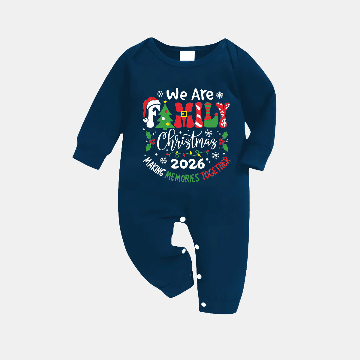 "We are Family" 2026 Christmas Wreath - Blue Long Sleeve Top With Blue Plaid Family Matching Pajamas