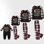 "We are Family 2026 Christmas Make Memories Together" Slogan Print Black Top With Red & Black & Grey & White Plaid Family Matching Pajamas
