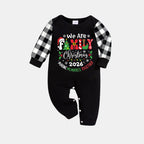 "We are Family 2026 Christmas Make Memories Together" Slogan Print Black Long Sleeve Top with Black And White Plaid Pants Family Matching Pajamas