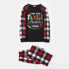 "We are Family 2026 Christmas Make Memories Together" Slogan Print Black Top With Red & Black & Grey & White Plaid Family Matching Pajamas