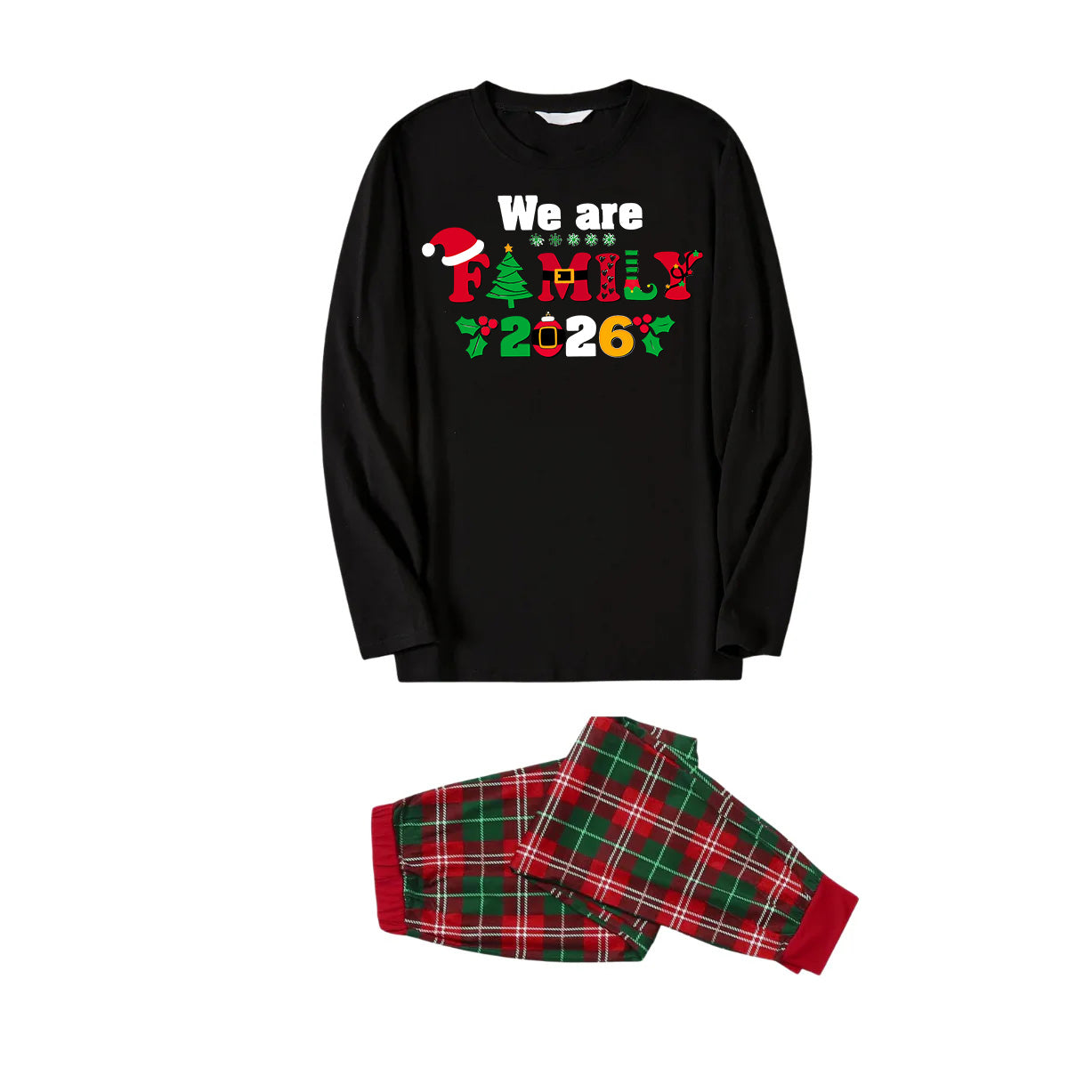 "We Are Family 2026" Coloful Text Pattern Black Long Sleeve Top
