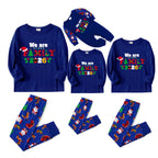 We Are Family Christmas 2026 Family Pajamas Set - Blue Top, Blue Pants, Blue Christmas Cartoon Sleeves