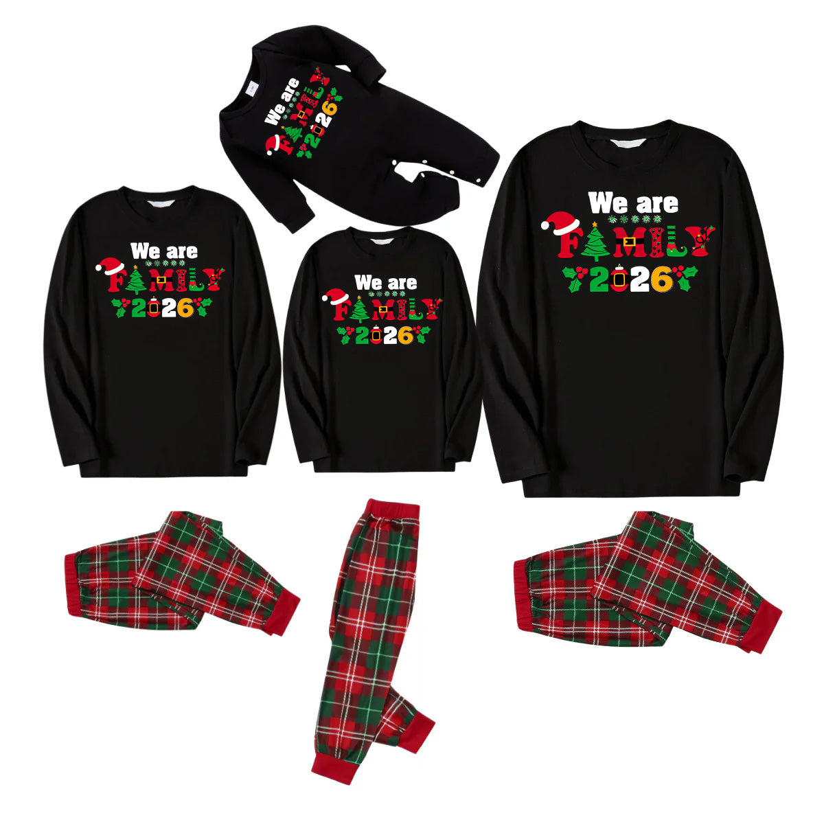 "We Are Family 2026" Coloful Text Pattern Black Long Sleeve Top