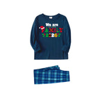 Christmas We are Family 2026 Letter Print Blue Long Sleeve Top With Blue Plaid Family Matching Pajamas
