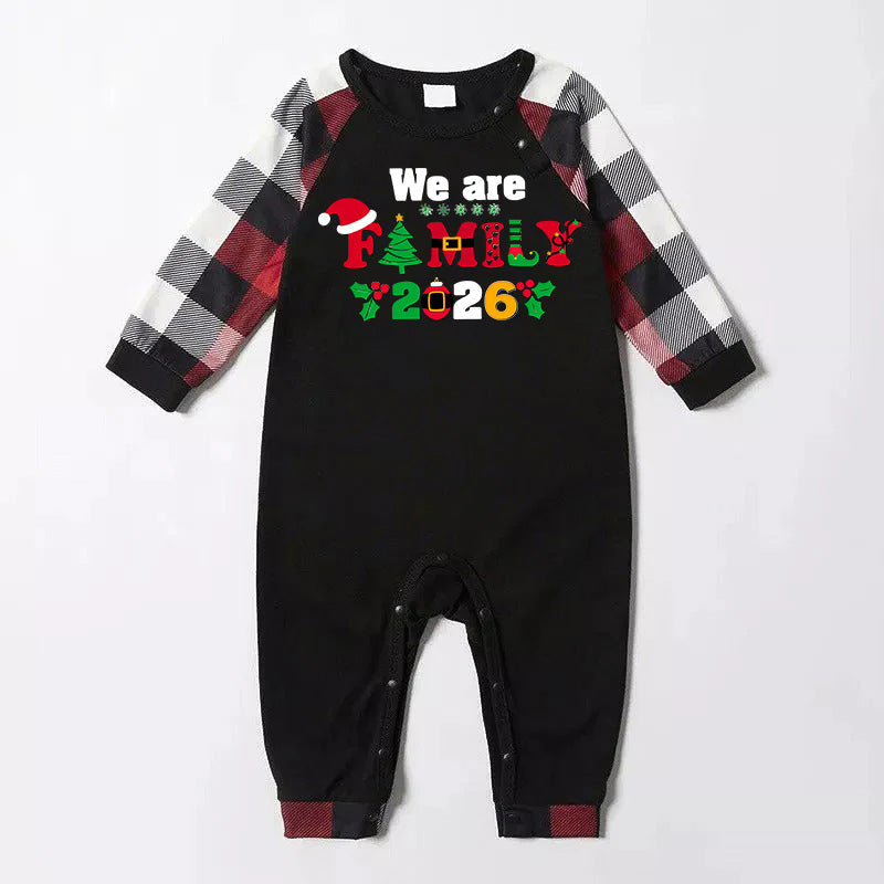 Christmas We are Family 2026 Letter Print Red & Black & Grey & White Plaid Family Matching Pajamas With Dog