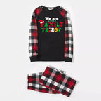 Christmas We are Family 2026 Letter Print Red & Black & Grey & White Plaid Family Matching Pajamas With Dog