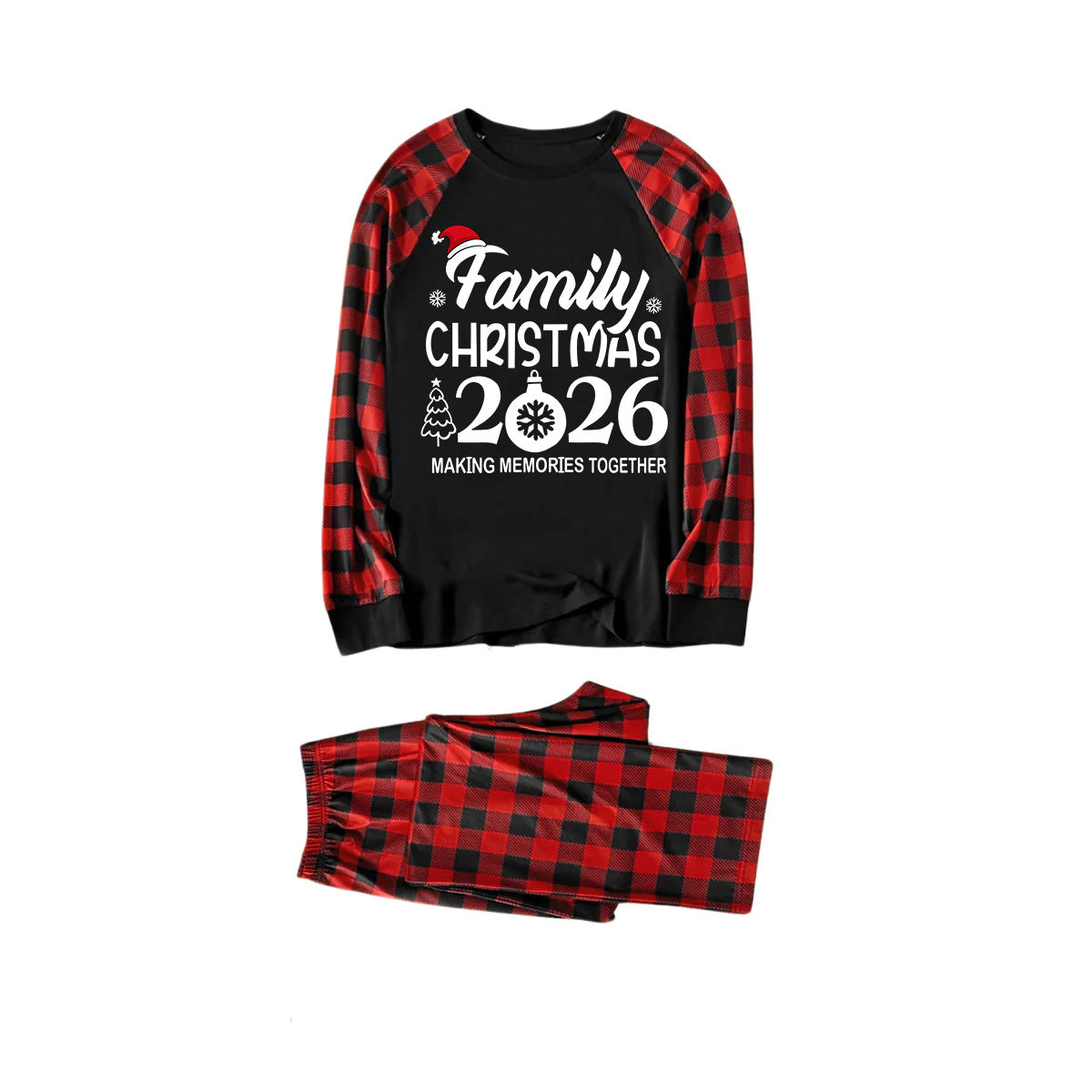 "Family Christmas 2026" Text Print Black & Red Plaid Family Matching Pajamas