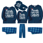 "Family Christmas 2026 " Text Print Blue Long Sleeve Top With Blue Plaid Family Matching Pajamas
