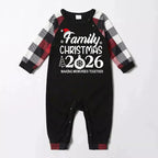 "FAMILY 2026 CHRISTMAS  MAKING MEMORIES TOGETHER " Text And Santa Hat Printed Pattern- Black Top with Red&Black&White Plaid Sleeves - Family Matching Pajamas