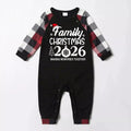 "FAMILY 2026 CHRISTMAS  MAKING MEMORIES TOGETHER " Text And Santa Hat Printed Pattern- Black Top with Red&Black&White Plaid Sleeves - Family Matching Pajamas