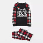 "FAMILY 2026 CHRISTMAS  MAKING MEMORIES TOGETHER " Text And Santa Hat Printed Pattern- Black Top with Red&Black&White Plaid Sleeves - Family Matching Pajamas