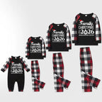 "FAMILY 2026 CHRISTMAS  MAKING MEMORIES TOGETHER " Text And Santa Hat Printed Pattern- Black Top with Red&Black&White Plaid Sleeves - Family Matching Pajamas