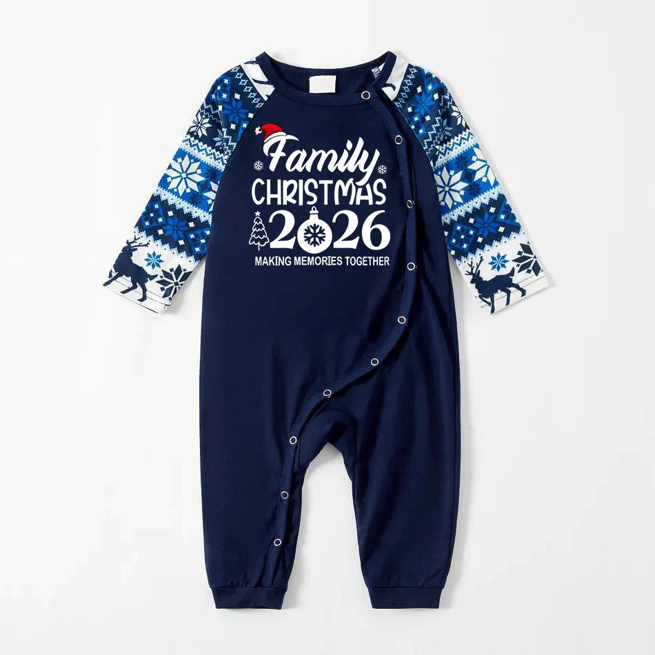 "Family Christmas 2026 " Text Print Blue Family Matching Pajamas