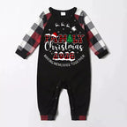 "FAMILY CHRISTMAS 2026" Text Printed and Santa Hat Pattern- Black Top with Red&Black&White Plaid Sleeves - Family Matching Pajamas